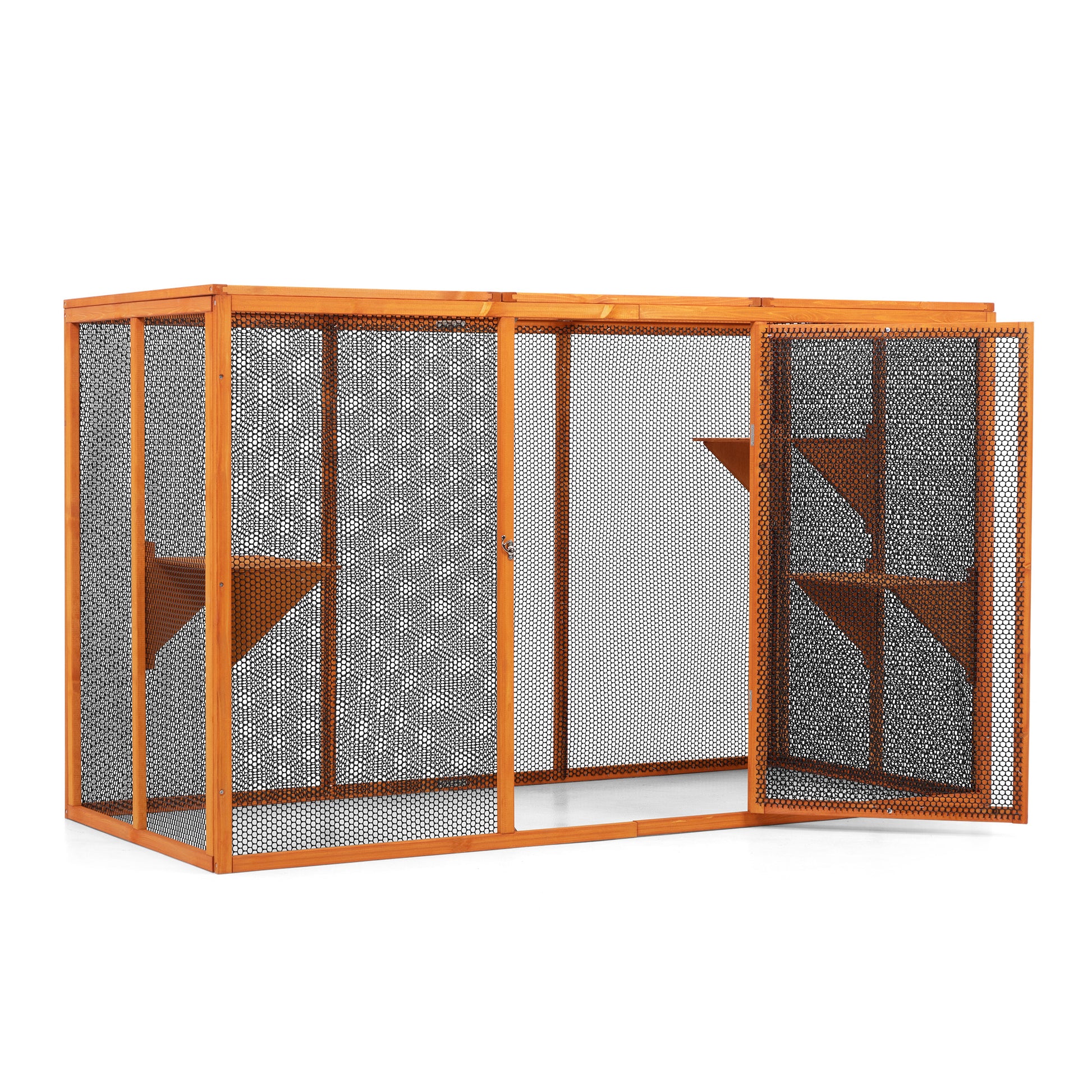 Detachable Cat Enclosure With Waterproof Roof And 3 Jumping Platforms, Orange Orange Wood