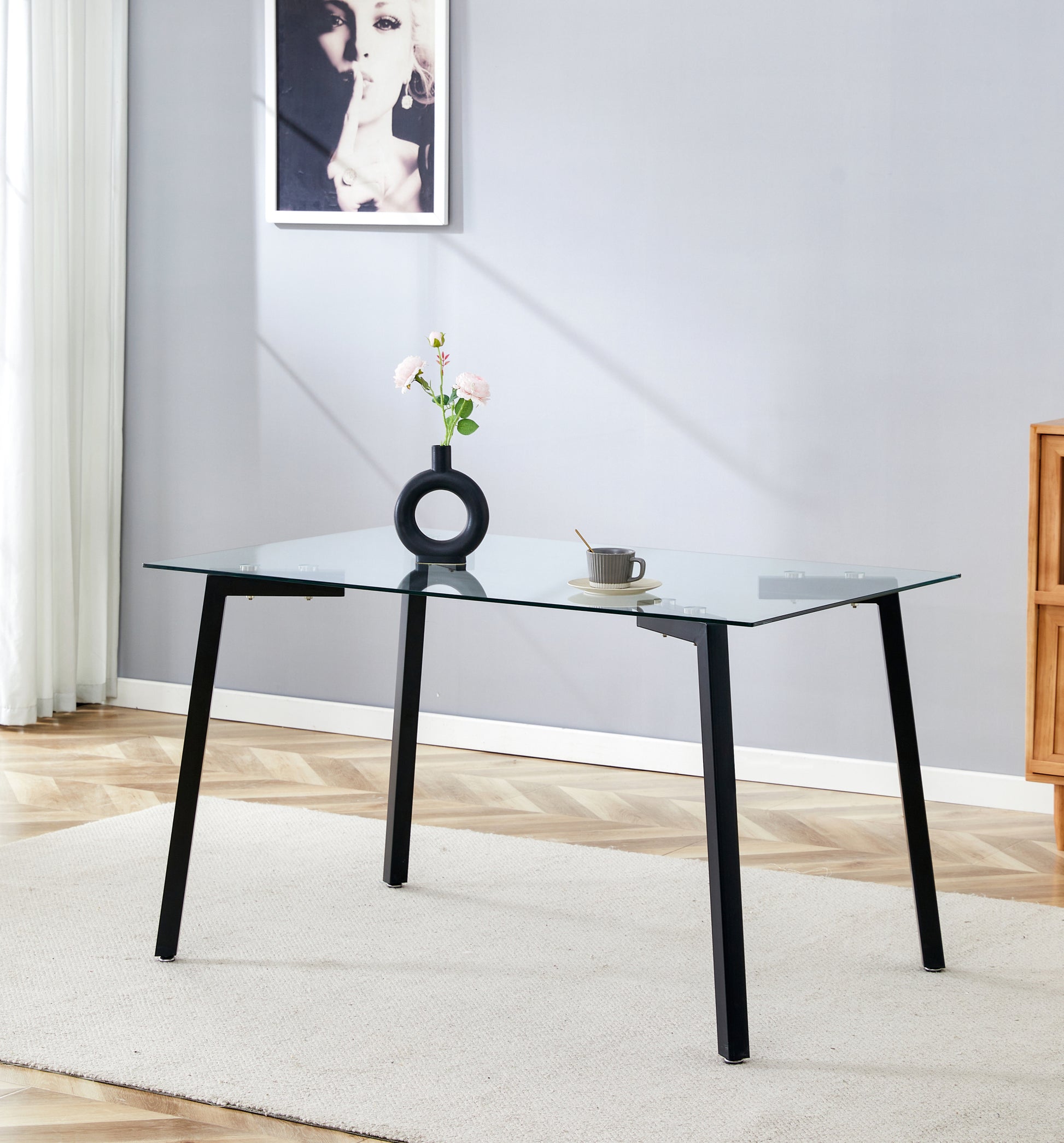 Glass Dining Table Transparent, 130*80* 8Mm Black Seats 4 Glass