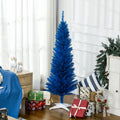 Homcom 5' Artificial Pencil Christmas Tree, Slim Xmas Tree With 294 Realistic Branch Tips And Plastic Stand, Blue Blue Plastic