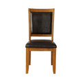 19 Inch Dining Chair, Set Of 2, Brown Wood Frame, Faux Leather Seating Brown Black Wood Fabric