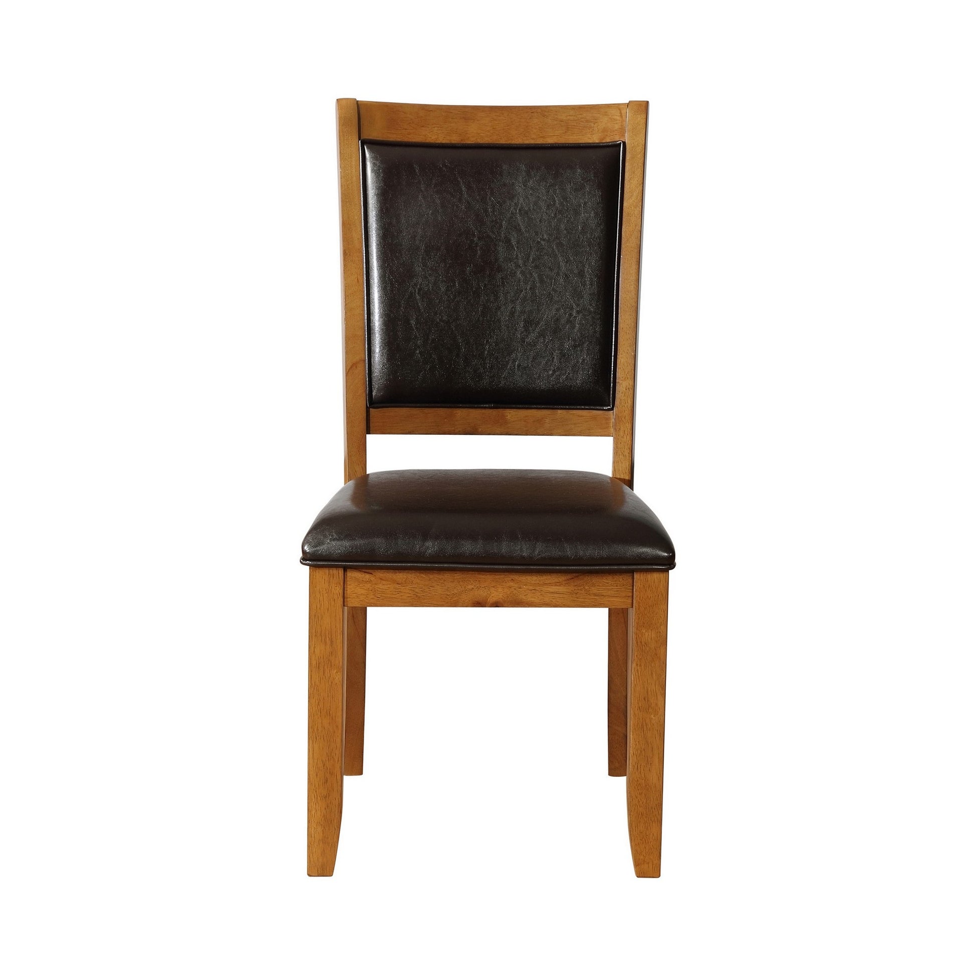 19 Inch Dining Chair, Set Of 2, Brown Wood Frame, Faux Leather Seating Brown Black Wood Fabric