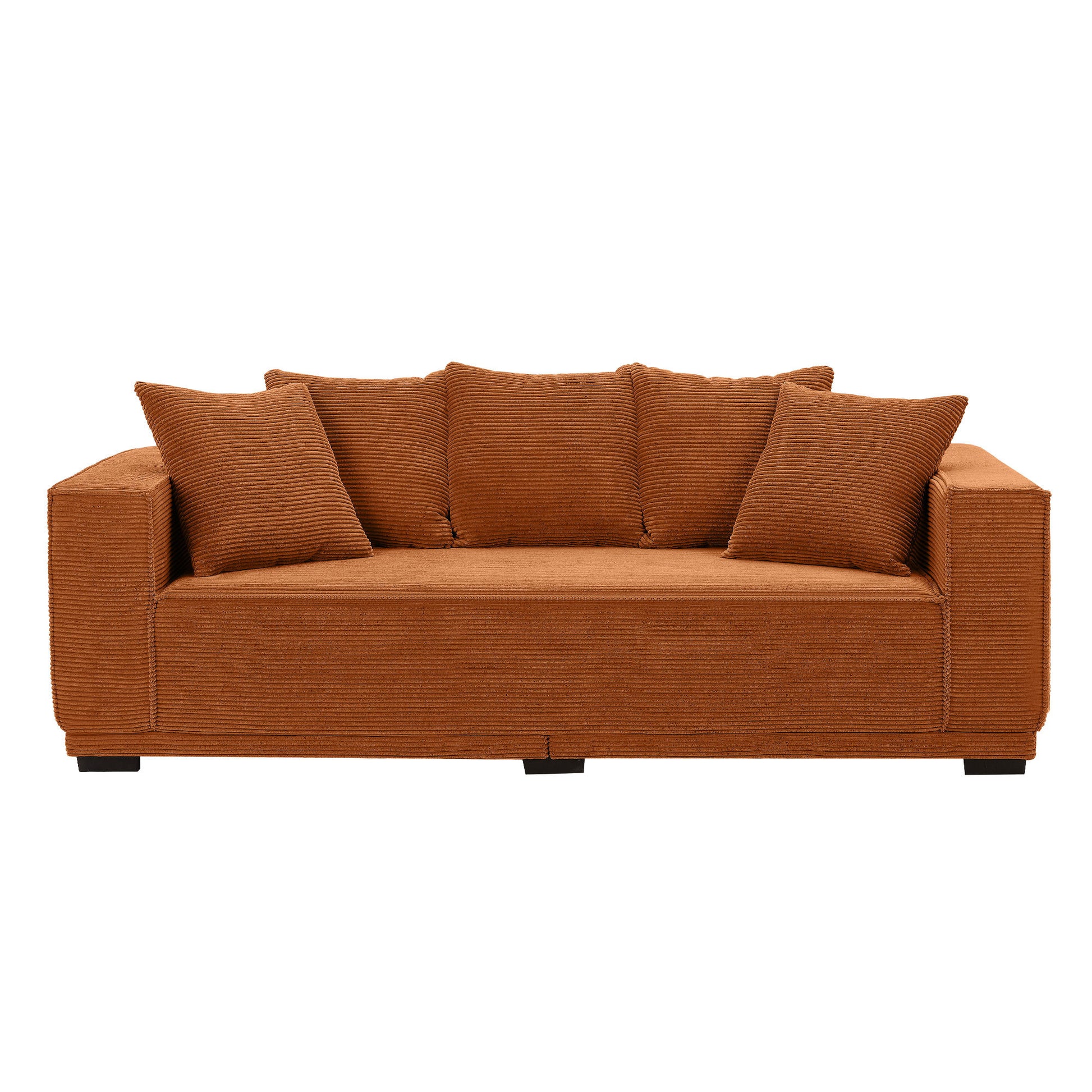 88.97'' Corduroy Sofa With 5 Matching Toss Pillows Modern Upholstered Sofa Including Bottom Frame For Bedroom, Apartment And Office.Orange Orange Corduroy 3 Seat