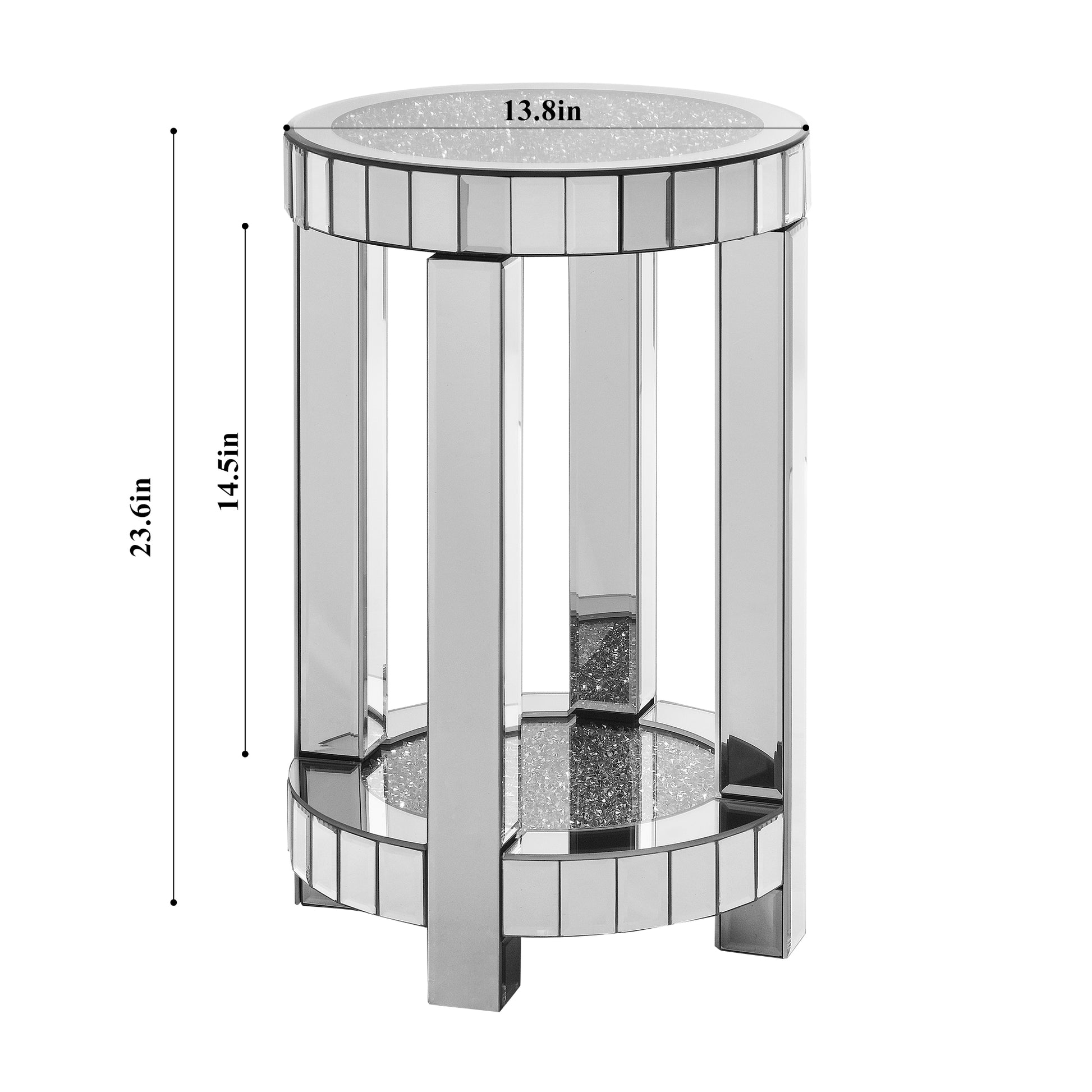 Mirror Round Table With Crystal Inlay, 2 Layer Modern Small Sofa Table With Storage Space, Silver Decorative Table Suitable For Living Room, Bedroom, Coffee And Small Spaces Mirrored Finish Primary