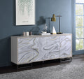 Panos Console Cabinet, White Marble Paint & Chrome Finish Ac02344 White Metal