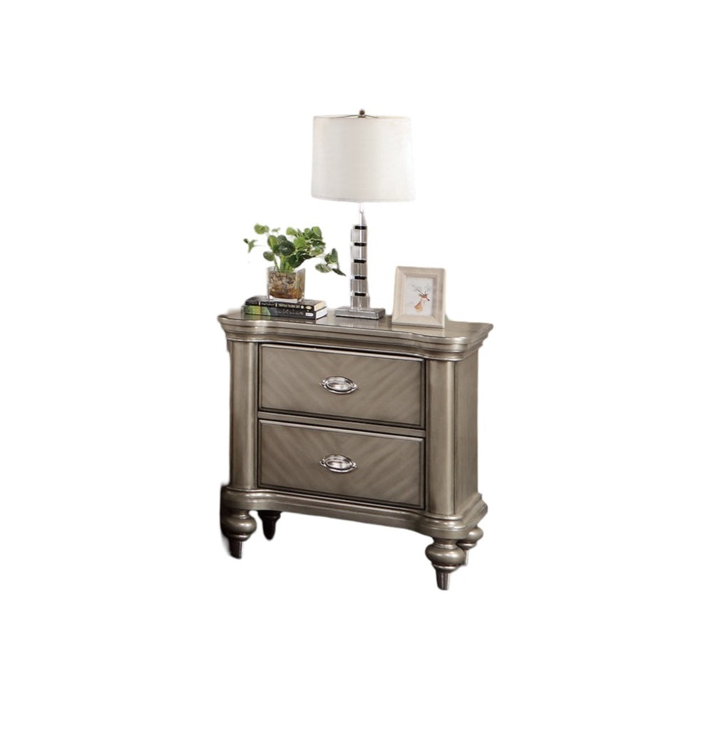 Luxury Classic Antique Silver Champagne Finish 1Pc Nightstand Storage Space Bedside Table Bedroom Furniture Antique Silver 2 Drawers Bedroom Bedside Cabinet