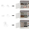 Shoe Storage Bench With 2 Door Cabinet, Entryway Bench With Shoe Storage, Shoe Bench With Cushion, Adjustable Shelves, Shoe Rack Bench For Entrance, Hallway, Bedroom, White Gray White Gray White