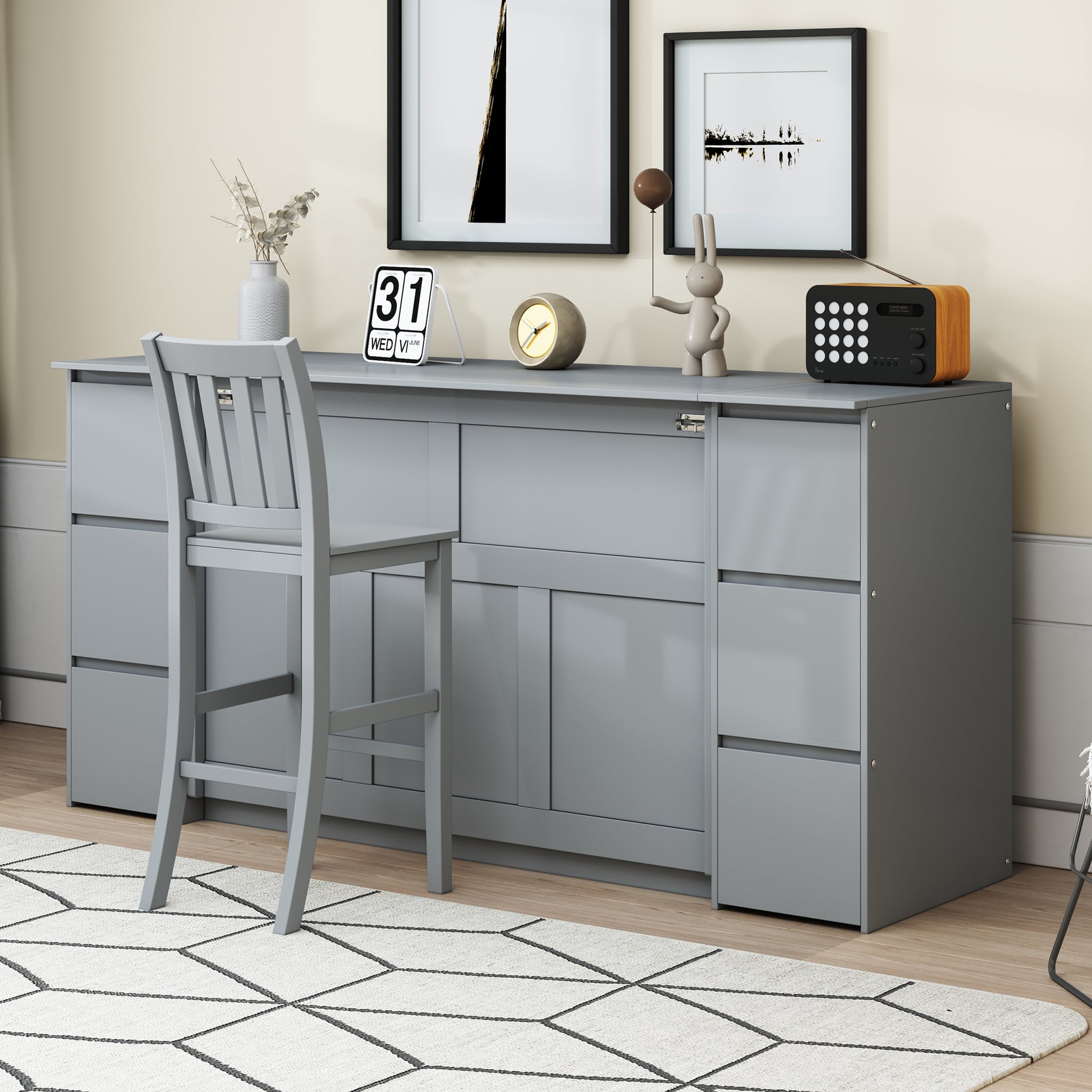 Full Size Murphy Bed With Drawers, Cabinets And Usb Ports,Gray Full Gray Mdf Lvl