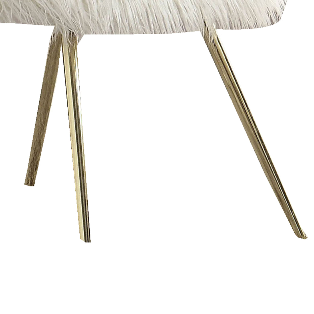 Faux Fur Upholstered Contemporary Metal Accent Chair, White And Gold White Gold Fabric Metal
