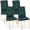 Green Velvet High Back Nordic Dining Chair Modern Fabric Chair With Golden Color Legs, Set Of 4 Metal Plaid Green Dining Room Dry Clean Modern Dining Chairs Solid Back Foam Velvet