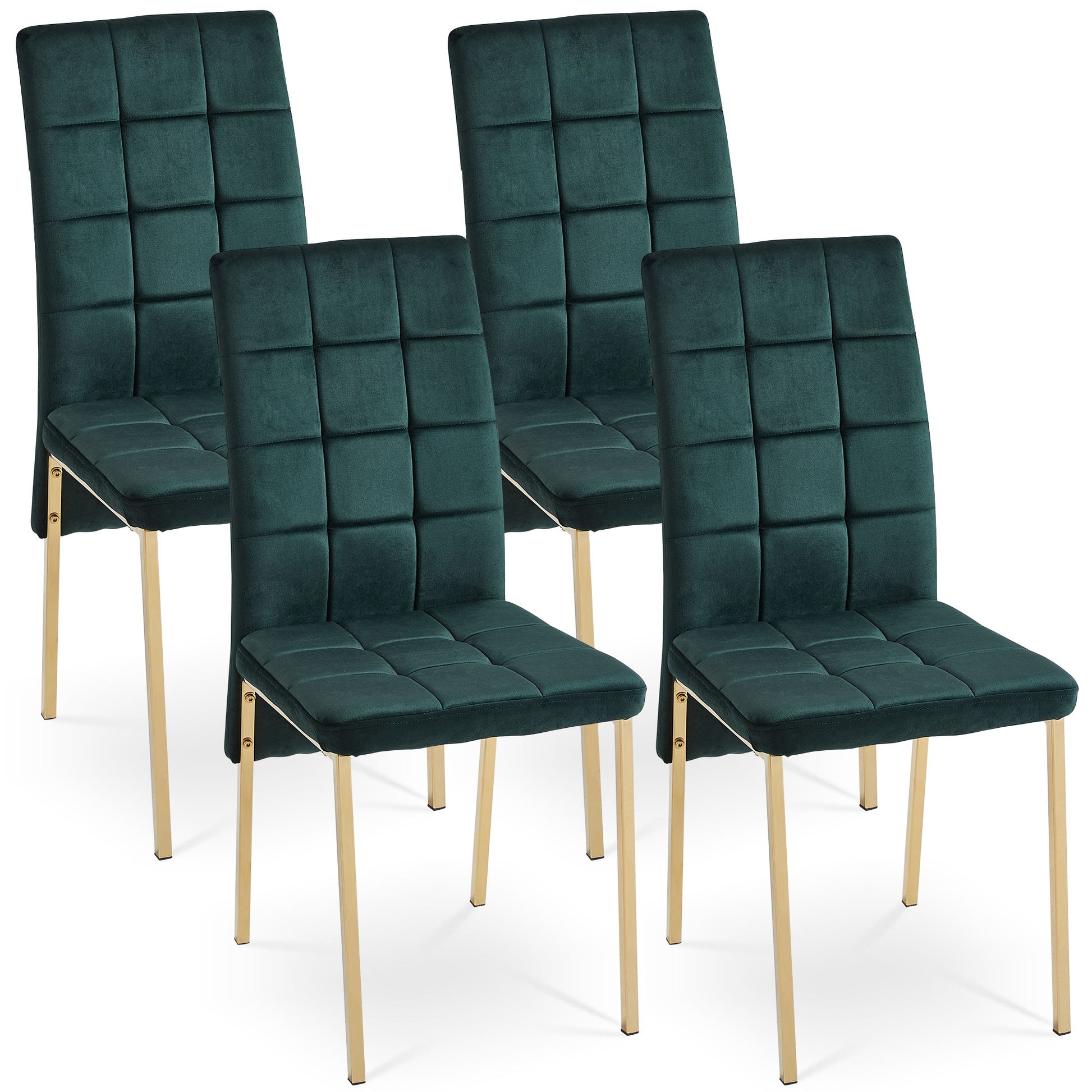Green Velvet High Back Nordic Dining Chair Modern Fabric Chair With Golden Color Legs, Set Of 4 Metal Plaid Green Dining Room Dry Clean Modern Dining Chairs Solid Back Foam Velvet