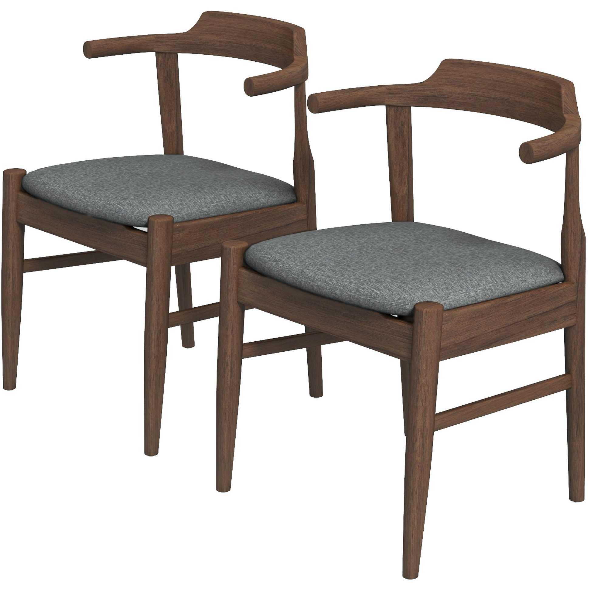 Daisy Gray Fabric Dining Chair Set Of 2 Solid Brown,Gray Brown Dining Room Foam Wipe Clean Mid Century Modern Dining Chairs Open Back 1 Foam Fabric,Solid Wood