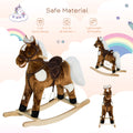 Qaba Kids Metal Plush Ride On Rocking Horse Chair Toy With Nursery Rhyme Music Dark Brown Dark Brown Plush