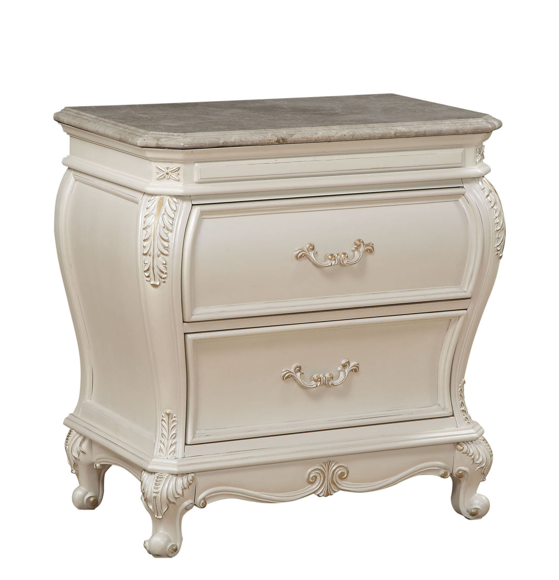 Pearl White 2 Drawer Nightstand With Queen Anne Legs White 2 Drawers Bedroom Rectangle Felt Lined Drawers White Solid Wood