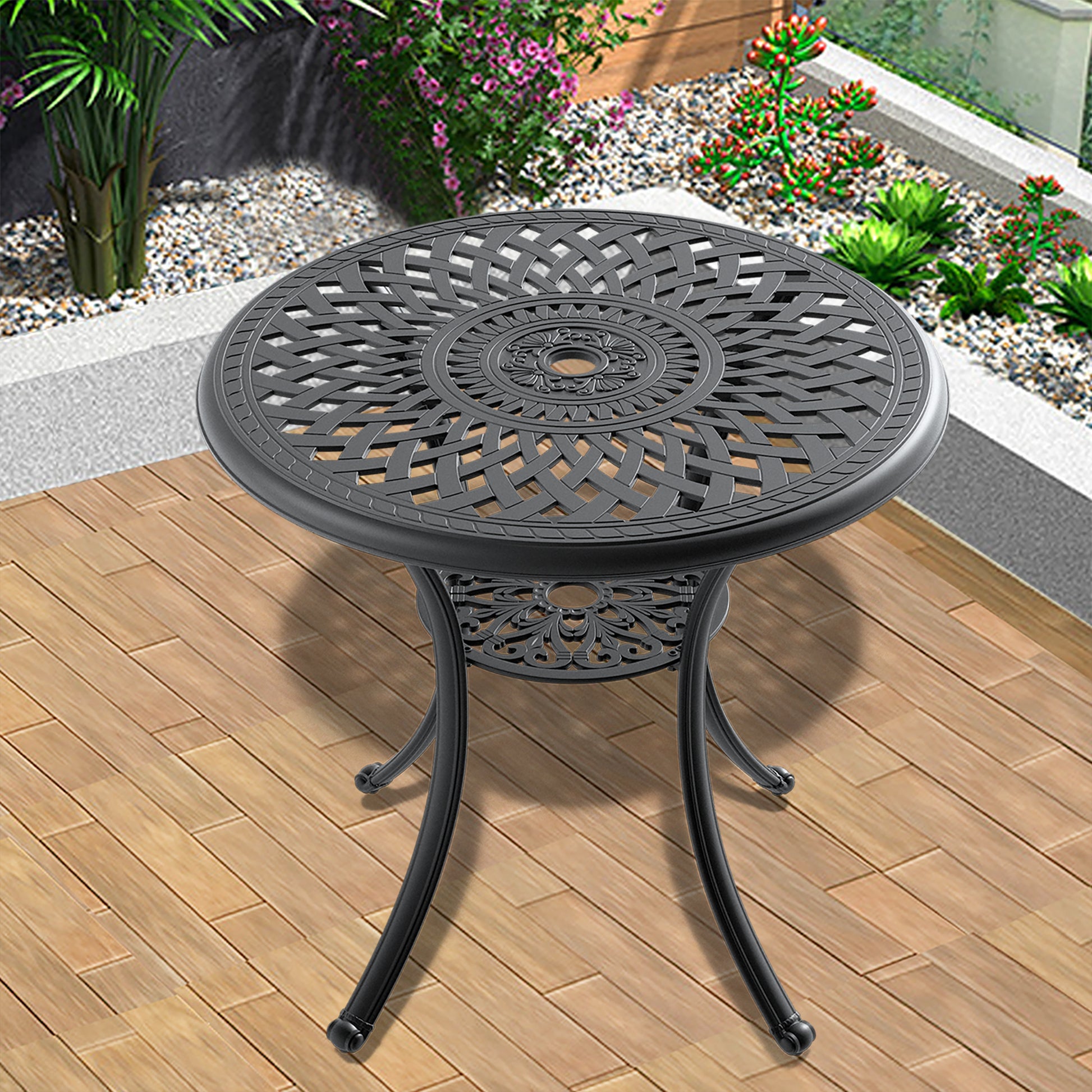 Inch Cast Aluminum Patio Dining Table With Black Frame And Umbre