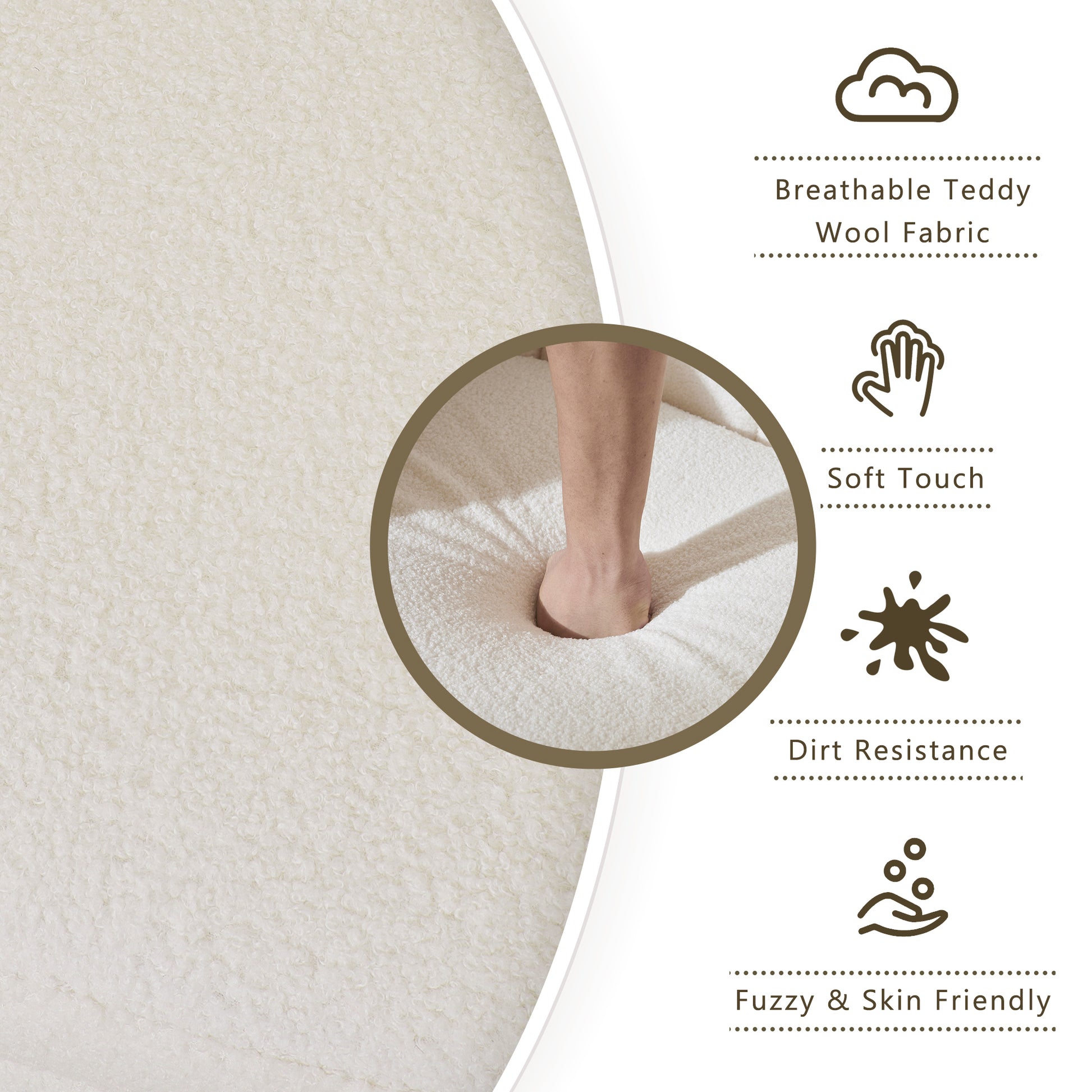 Mid Century Accent Chair, Ivory White, Modern Retro Lounge Armchair, Birch Frame, Upholstered Teddy Wool Fabric, Single Sofa Armchair For Small Spaces, Living Room, Bedroom, Reading Corner, Balcony Ivory White Espresso Primary Living Space