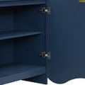 Vertical Stripes And Wavy Design Of A Four Door Cabinet Cabinet Suitable For Hallway, Entryway, Living Room 3 4 Spaces Navy Blue Artsy Mdf