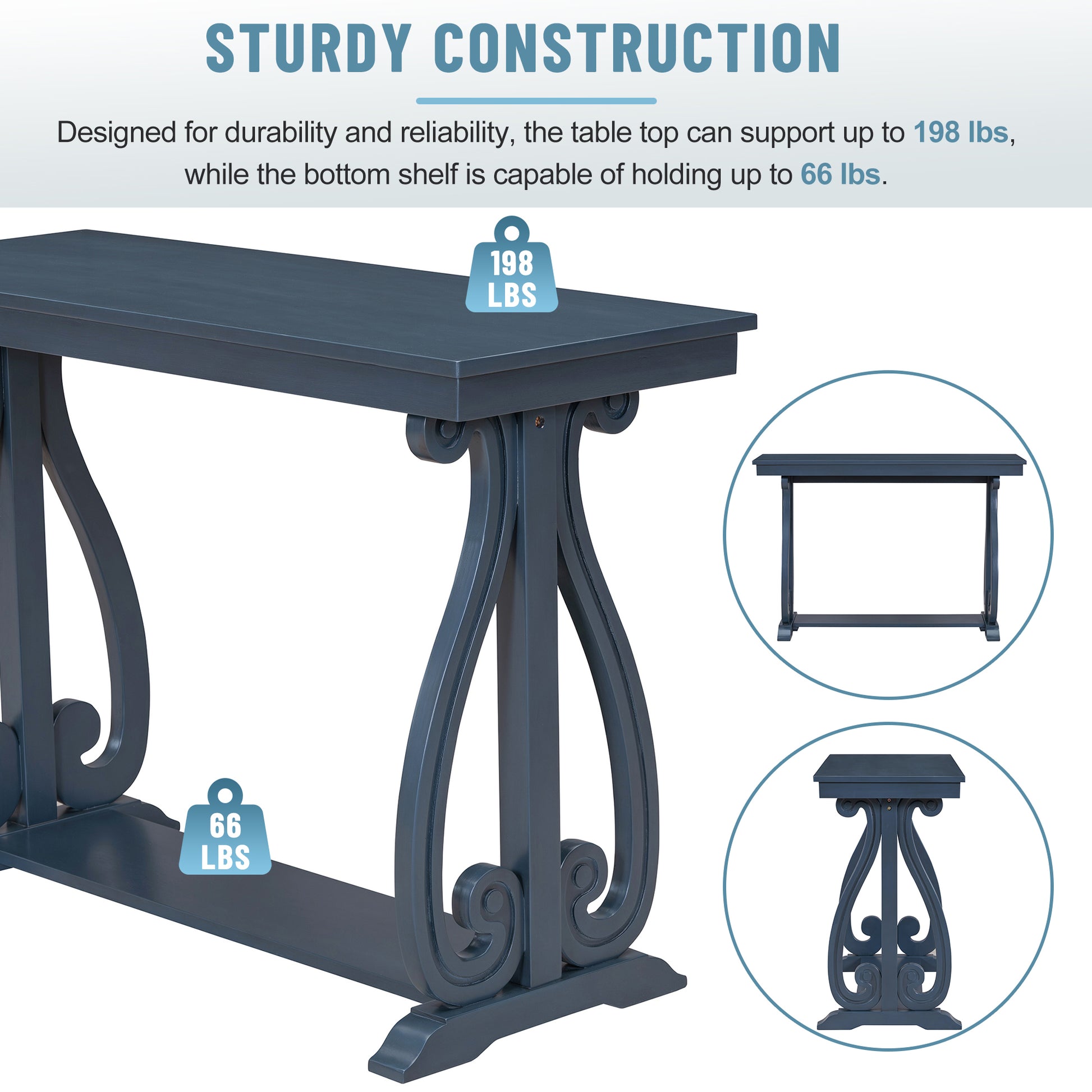 48 Inch Rustic Vintage Console Tablefarmhouse Style Entryway Table With Open Shelf And Sturdy Construction For Entryway And Living Room Navy Navy Distressed Finish Primary Living Space Antique,Rustic,Vintage Open Storage Console Tables Brushed