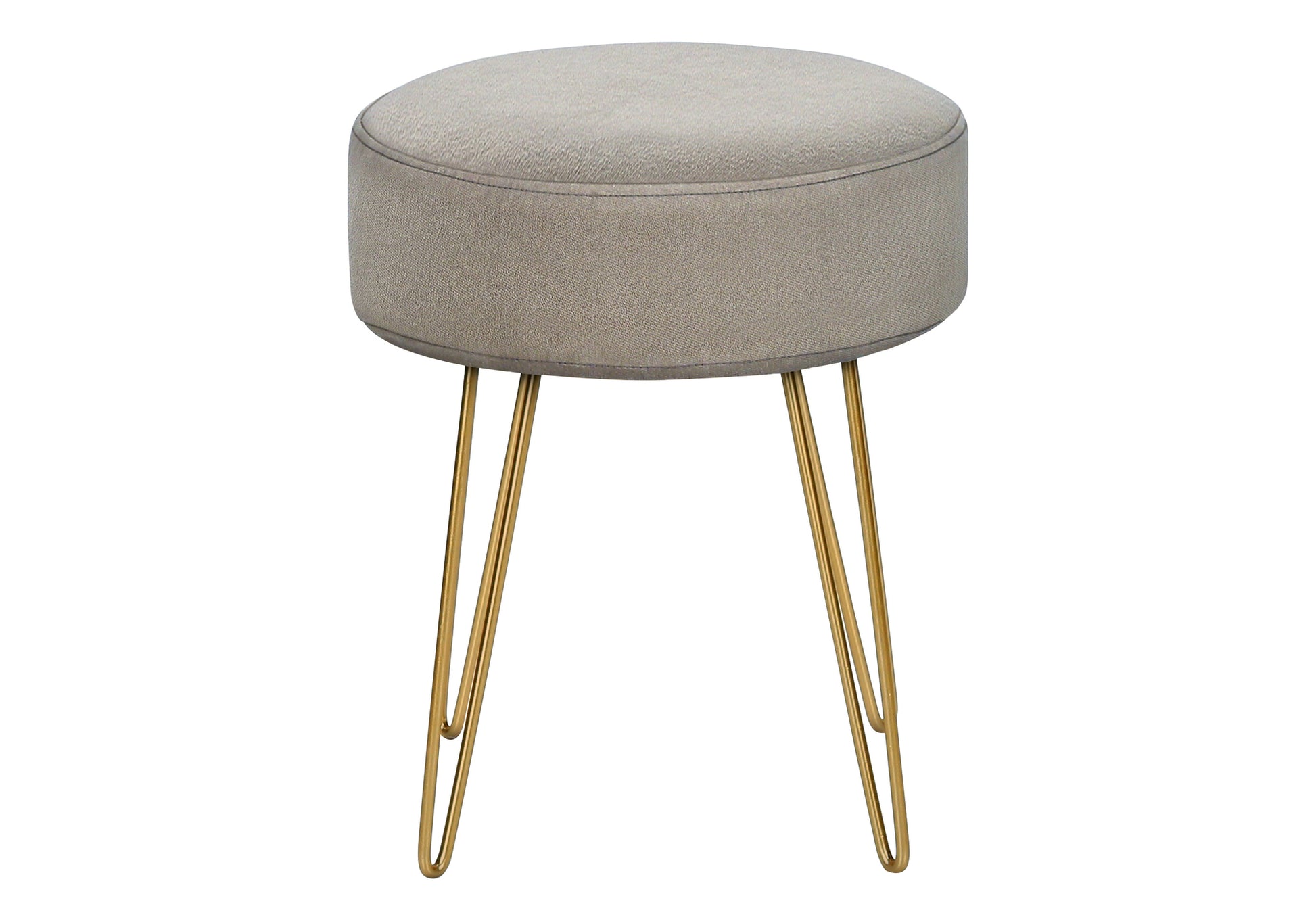 Ottoman, Pouf, Footrest, Foot Stool, 14" Round, Beige Fabric, Gold Metal Legs, Contemporary, Modern Beige Foam Polyester