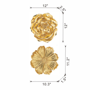 S 2 Gold Rose Hanging Wall Accents Gold Resin