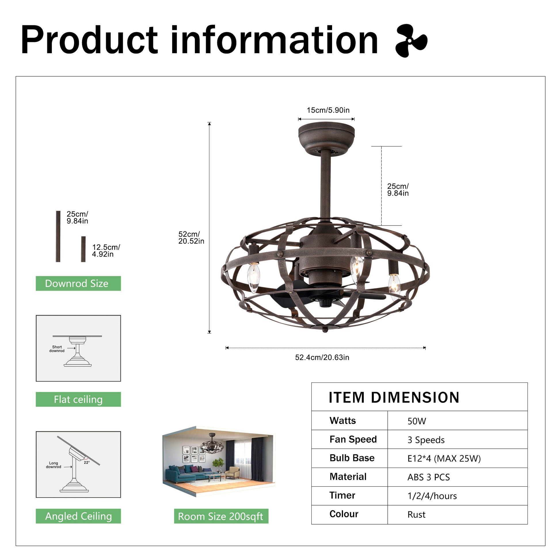 Best Sells Modern Enclosed Ceiling Fan Indoor With Remote Control And Bladeless Rust Red Industrial Ceiling Fan Light Kit Matte Black Abs Metal