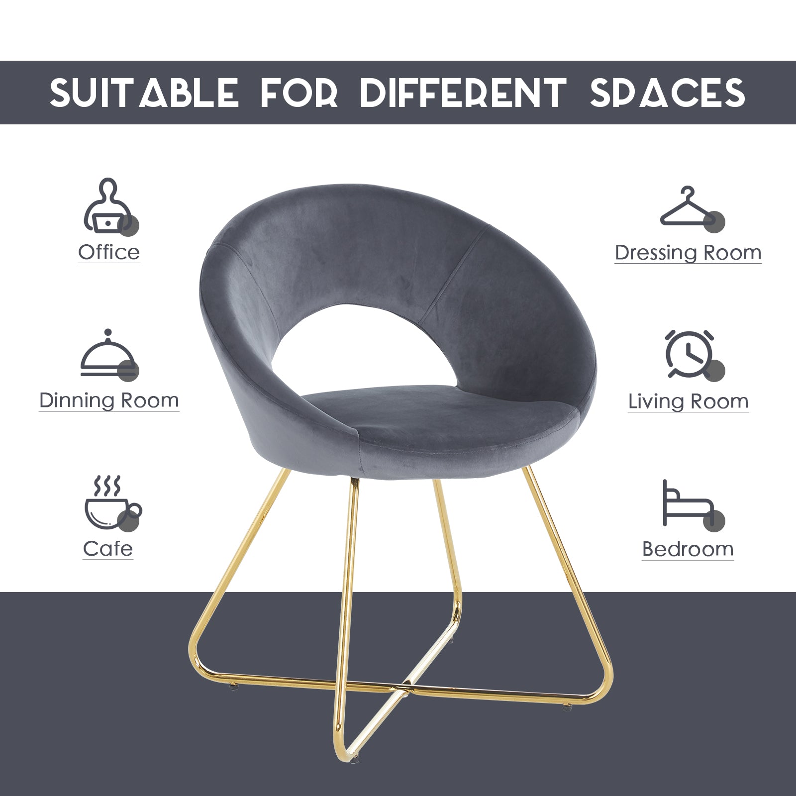 Modern Accent Velvet Chairs Set Of 2 Dining Chairs Single Sofa Comfy Upholstered Arm Chair Living Room Furniture Mid Century Leisure Lounge Chairs With Golden Metal Frame Legs Grey Velvet