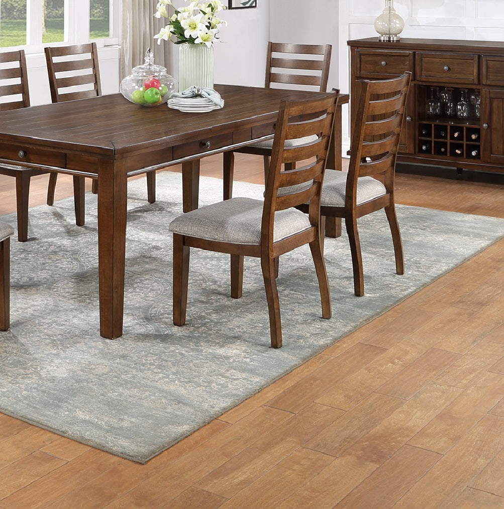 Contemporary Style 7Pc Dining Set Table W 6 Drawers 6X Side Chairs Ladder Back Walnut Finish Kitchen Dining Room Wood Dining Room Solid Wood Rubberwood Rectangular Dining Table With Chair Wood Wood Walnut Ladder Back Seats 6