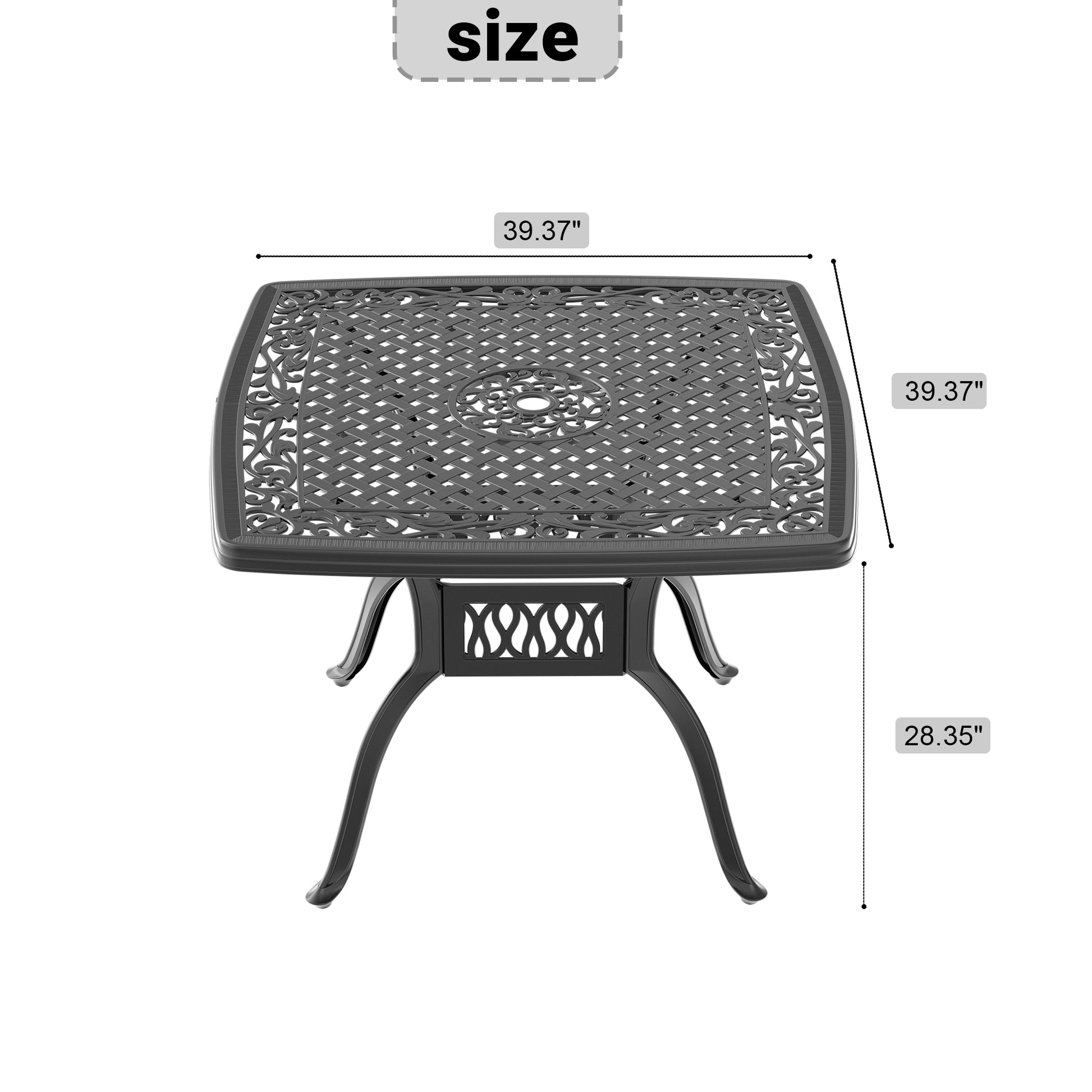 L37 39.37*W37 39.37 Inch Cast Aluminum Patio Dining Table With Black Frame And Umbrella Hole Complete Patio Set Black Rust Resistant Frame Garden & Outdoor Complete Patio Sets Aluminium