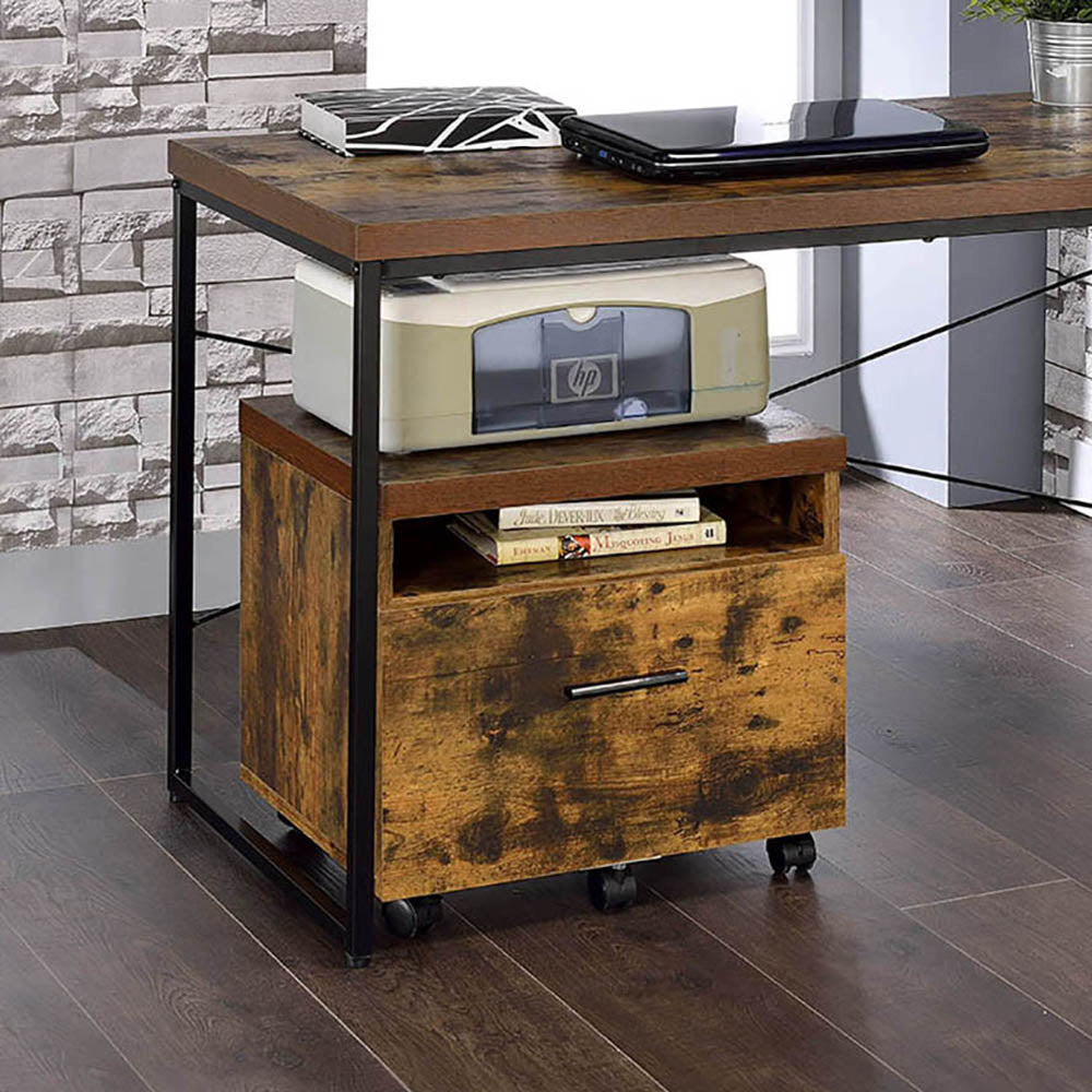 Weathered Oak And Black 1 Drawer File Cabinet Filing Cabinets 1 2 Drawers Black Brown Office Shelves Included Rustic Wood Metal