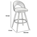 Teco 26 Inch Swivel Counter Stool, Chrome, Curved Back, Gray Faux Leather Gray Steel