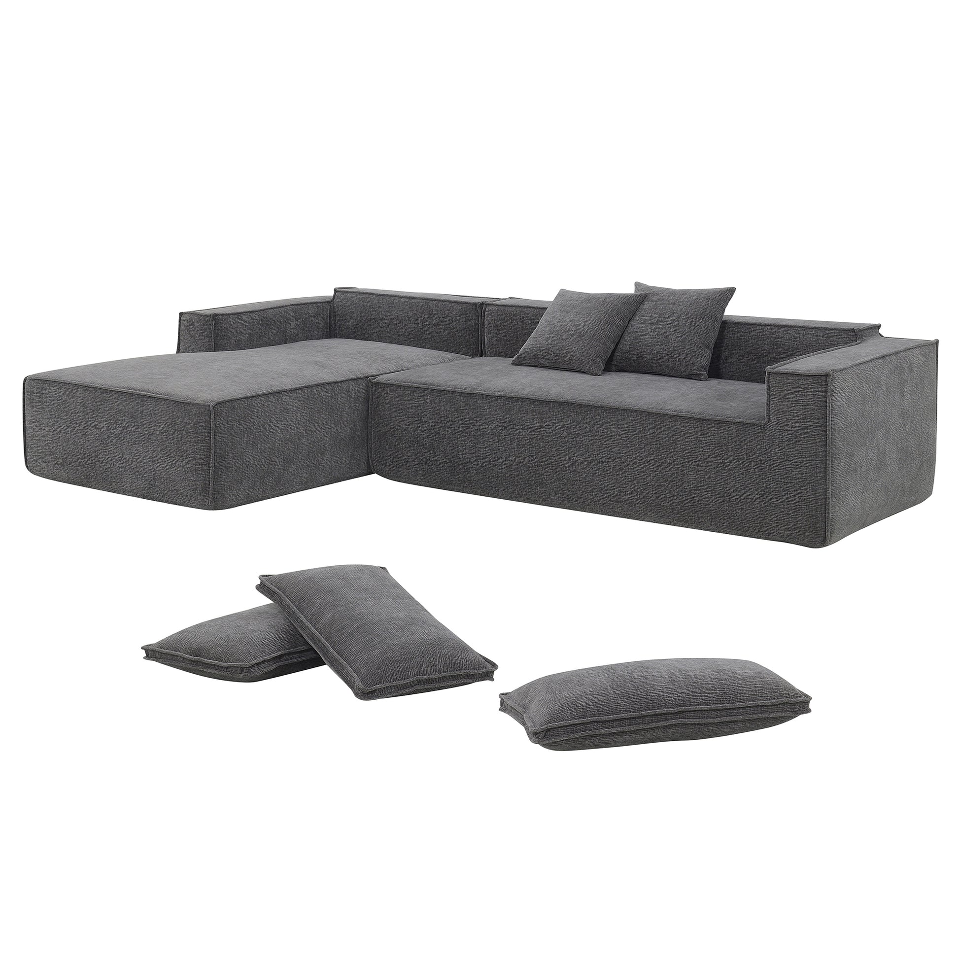 111.5*72"Minimalist Style Modular Sectional Sofa,Wrinkle Resistant Chenille Couch Set,L Shaped Sleeper Sofa Bed For Living Room,2 Pic Free Combination,No Assembly Require,3 Colors Gray Chenille 4 Seat