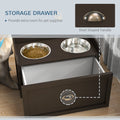 Pawhut Dog Feeding Station With Storage Drawer, Dog Food Storage Cabinet With 2 Removable Elevated Dog Bowls For Large Sized Dogs, Coffee Coffee Mdf