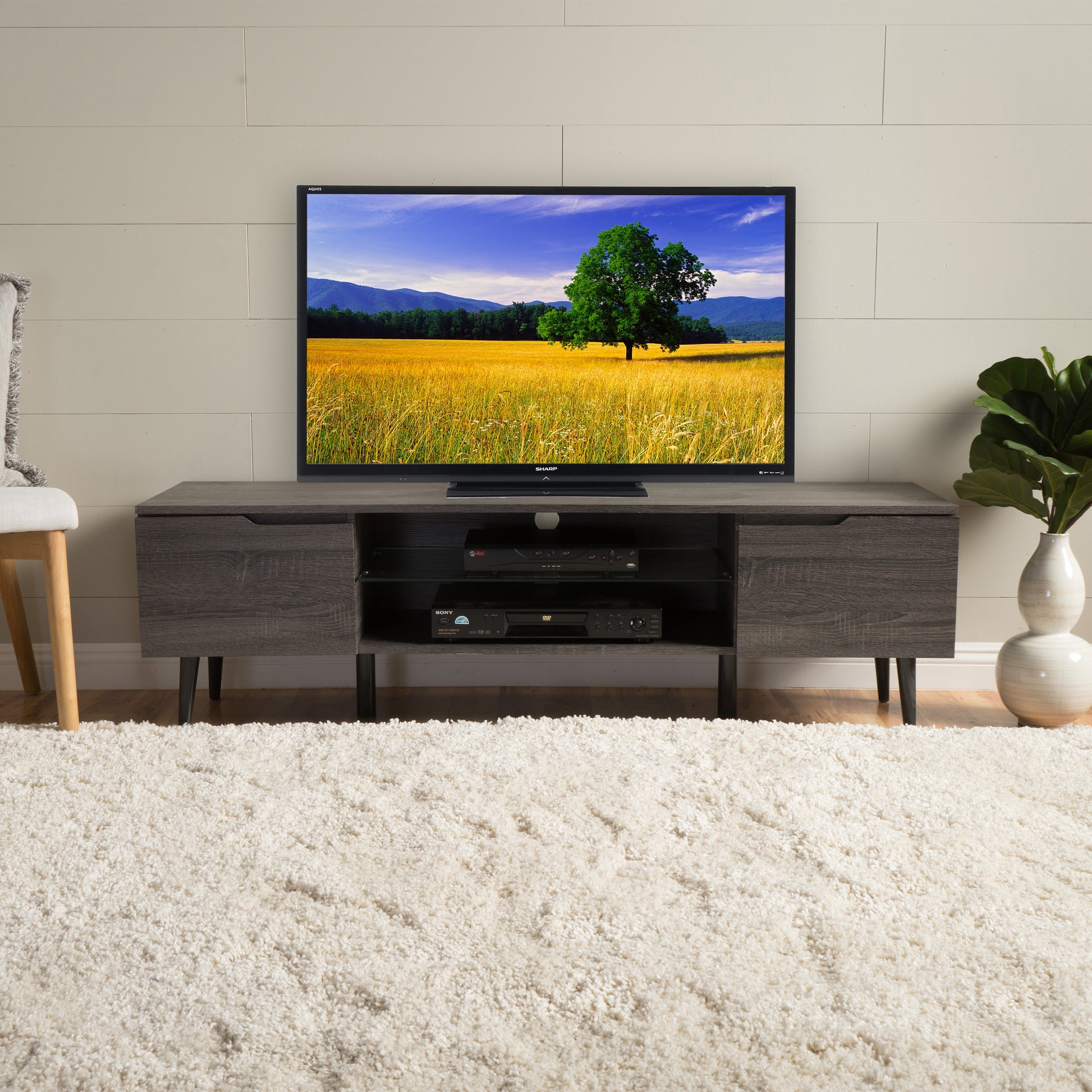 Tv Stand Gray 50 59 Inches Mdf Metal