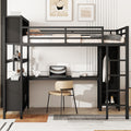 Metal Loft Bed With Wardrobe And L Shaped Desk, Full Size Loft Bed With Storage Cubes And Shelves, Heavy Duty Loft Bed For Kids Teens Adults, Black Full Black Metal