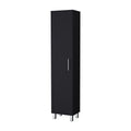 Lawen Tall Storage Cabinet, Single Door, 3 Broom Hangers Black Contemporary Particle Board Melamine