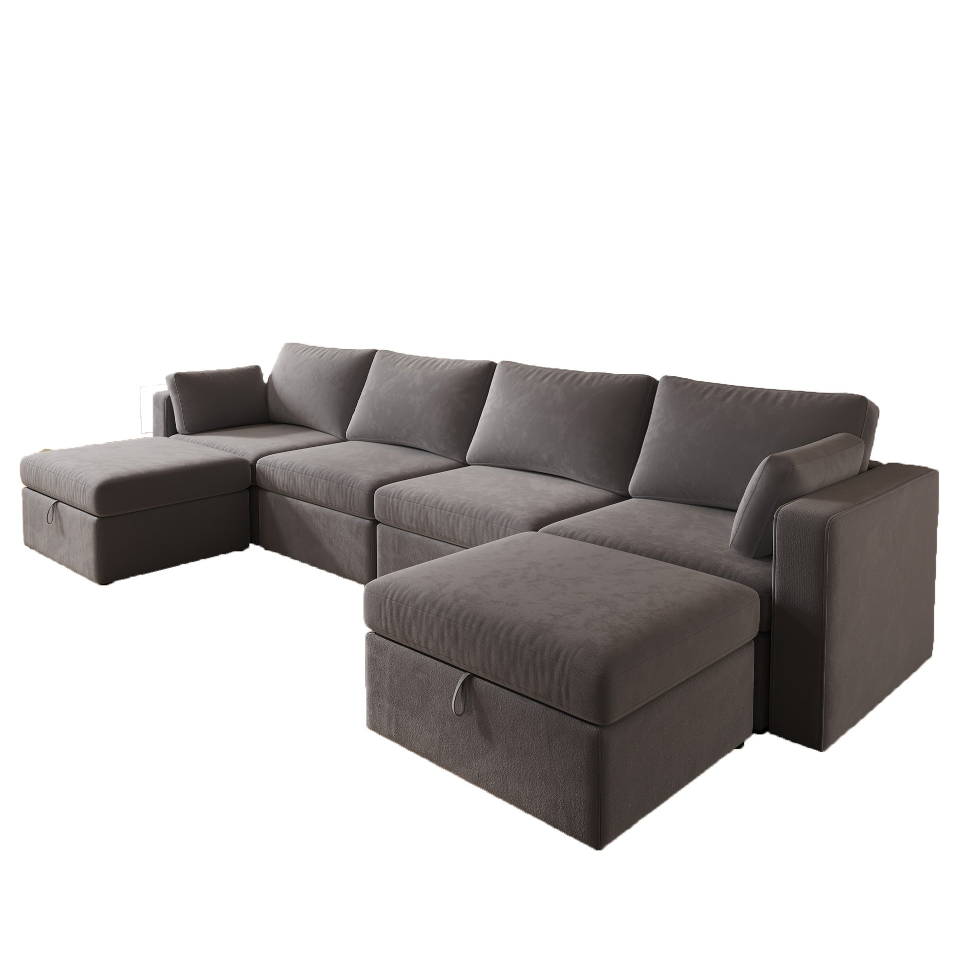 Modern Velvet Modular Sectional Sofa, L Shape Convertible Sofa Set With Pillows, Oversized Sectional Couches With Storage Ottomans For Living Room, Loft, Apartment, Office Dark Gray 5 Seats Gray Wood Primary Living Space Medium Duty Pine 5 Seat Dark Gray