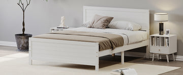 Wood Platform Bed Frame With Headboard, Mattress Foundation With Wood Slat Support, No Box Spring Needed, Queen Size, White Box Spring Not Required Queen White Wood Solid Wood Mdf