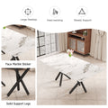 1 Table And 8 Chairs. A Rectangular Dining Table With A White Imitation Marble Tabletop And Black Metal Legs. Paired With 8 Chairs, Equipped With Pu Leather Seat Cushions And Black Metal Legs. F 1538 Black Glass Metal