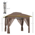 Outsunny 12' X 12' Pop Up Canopy Tent With Netting And Carry Bag, Instant Sun Shelter With 137 Sq.Ft Shade, Tents For Parties, Height Adjustable, For Outdoor, Garden, Patio, Khaki Brown Steel