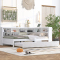 Wooden Full Size Daybed With Twin Size Trundle, Daybed With Storage Shelf And Usb Charging Ports,White Full White Wood