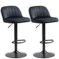 Homcom Adjustable Bar Stools Set Of 2, Velvet Counter Height Barstool, Upholstered Kitchen Stool With Swivel Seat, Steel Frame, Footrest For Kitchen Counter And Dining Room, Black Black Polyester