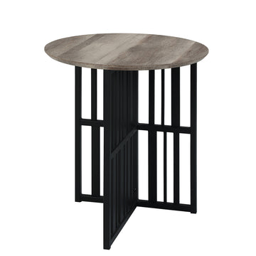 Antique Oak And Black End Table With Double Pedestal Oak Primary Living Space Rectangular Wood Metal Pedestal