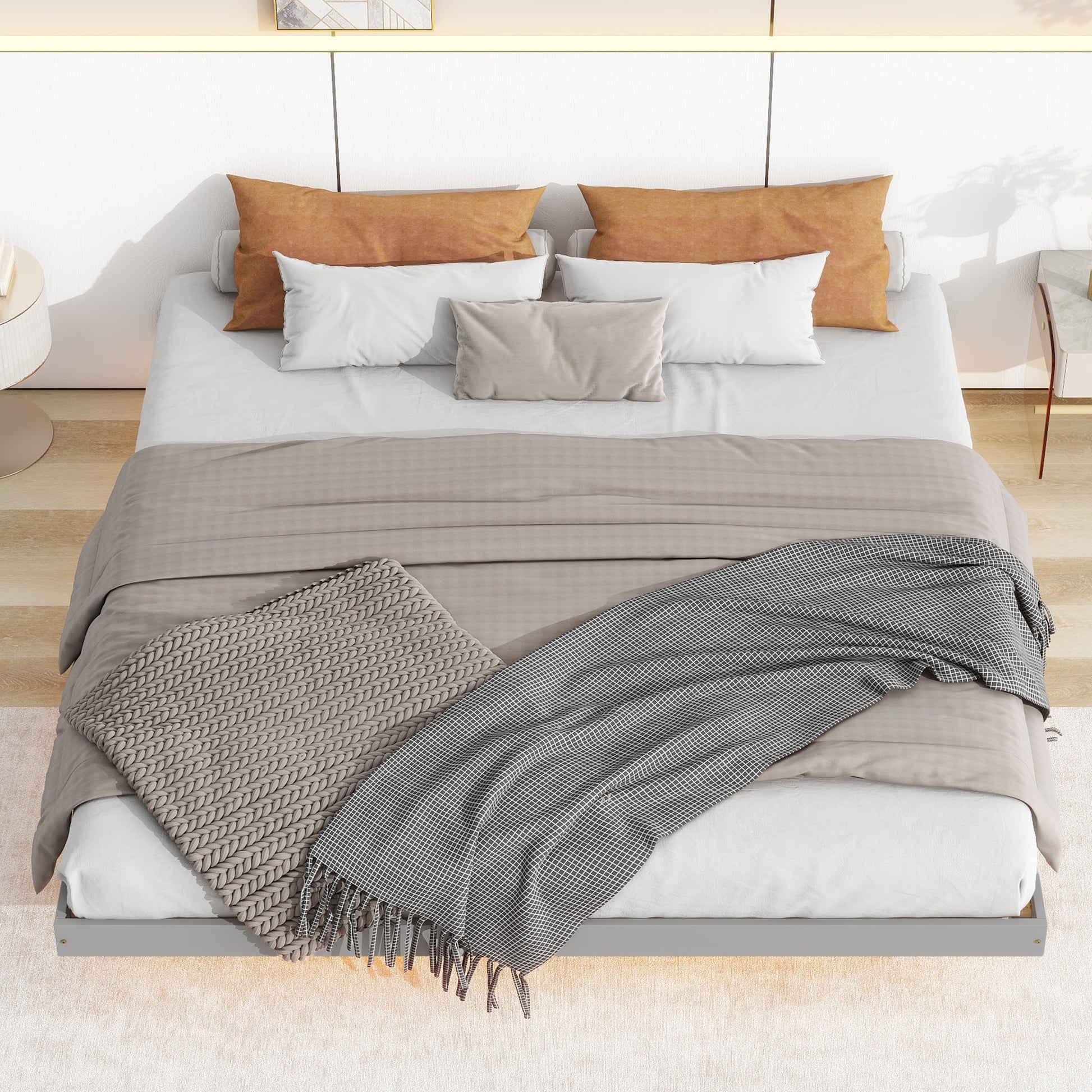 King Size Floating Bed With Led Lights Underneath,Modern King Size Low Profile Platform Bed With Led Lights,Grey King Grey Wood Bedroom American Design Pine Bed Frame Pine