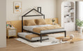 Full Size Metal Platform Bed With Twin Size Trundle,House Shaped Headboard Design, Black Full Black Metal