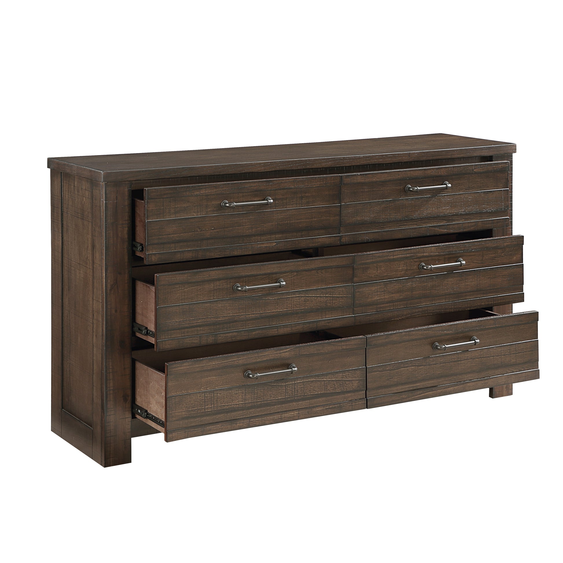 Rustic Style 1Pc Dark Brown Dresser Of 6X Drawers Black Metal Hardware Rustic Style 1Pc Dark Brown Dresser Of 6X Drawers Black Metal Hardware