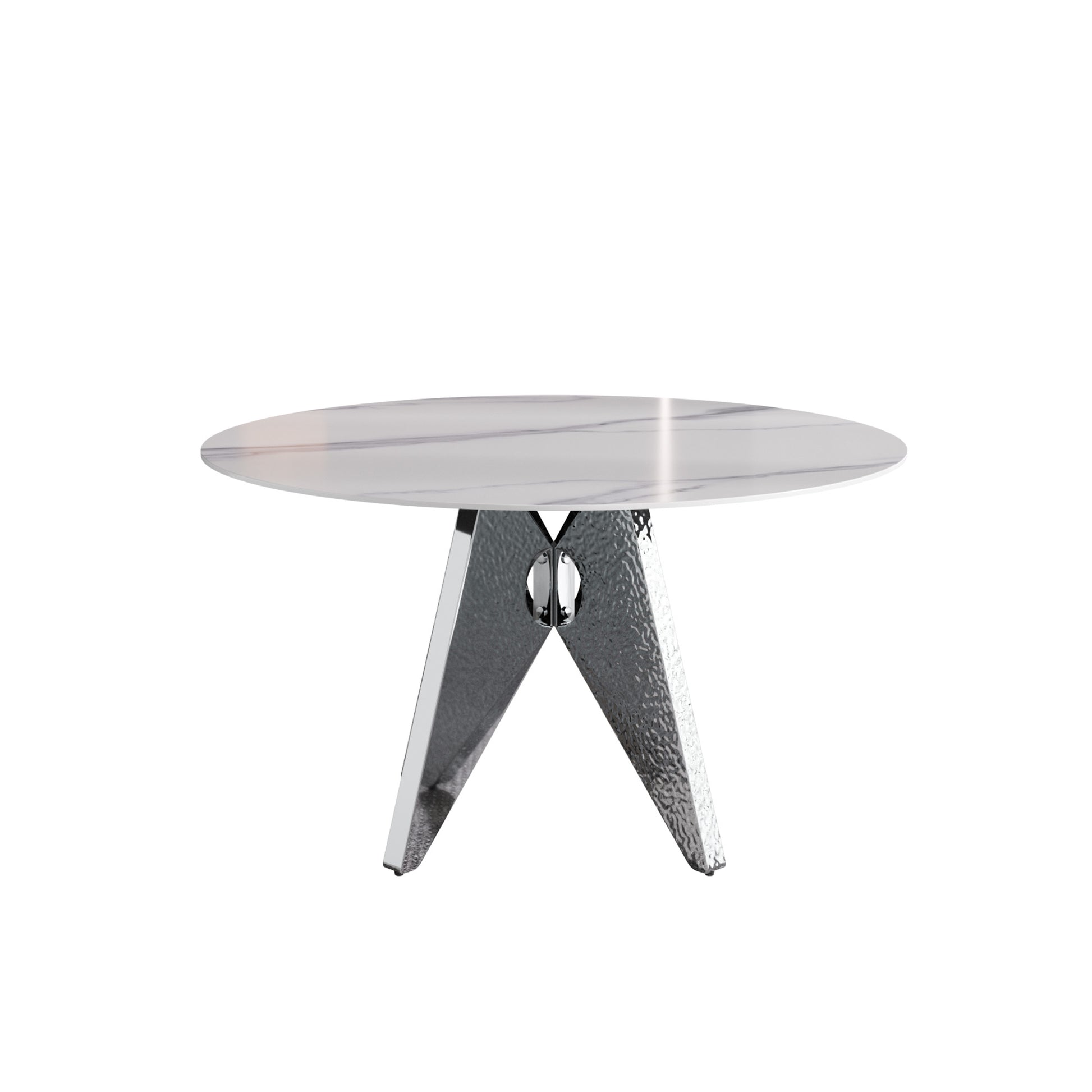 53" Round Marble Dining Table With Silver Stainless Steel Design Base, Artificial Marble For 6 People, Dining Room Living Room Kitchen Dining Table,White Dining Table Only Silver,White Dining Room