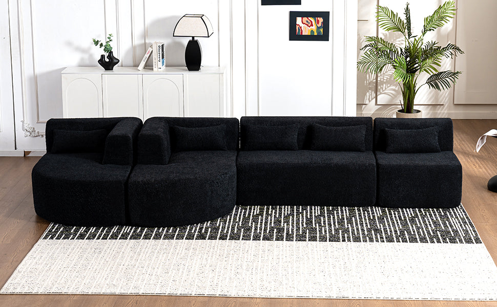 143.7" Upholstered Sofa Free Combined Sofa Couch With Two Chaise Lounge And Five Back Pillows For Living Room, Black Black Foam Polyester 5 Seat