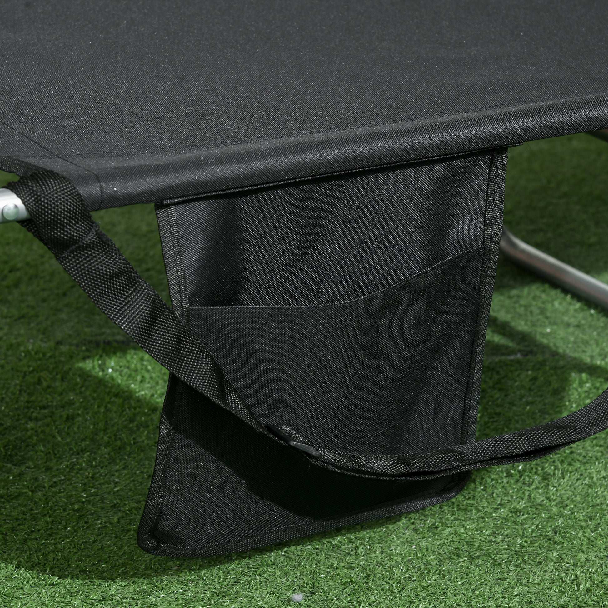 Outsunny Folding Beach Lounge Chair With Face Hole And Arm Slots, 5 Level Adjustable Sun Lounger Tanning Chair With Pillow For Patio, Garden, Beach, Pool, Black Black Oxford Fabric