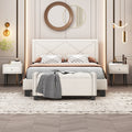 4 Pieces Bedroom Sets Queen Size Upholstered Bed Frame With Rivet Design,Nightstands And Tufted Storage Ottoman,Beige Box Spring Not Required Queen Beige 4 Piece Set Solid Wood Mdf