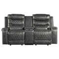 Luxurious Living Room Furniture 2Pc Reclining Sofa Set Grayfaux Leather Upholstery Center Drop Down Cup Holders, Power Outlets, Usb Ports, Diamond Pattern Stitching Gray Faux Leather Wood Primary Living Space Luxury,Modern Solid Wood 5 Seat