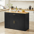 53 Inch Large Kitchen Island With Trash Can Storage Cabinet, Islands Table With Drawer And Adjustable Shelves, Breakfast Bar Cabinet For 13 Gallon Garbage Bin, Black & Oak Black Particle Board